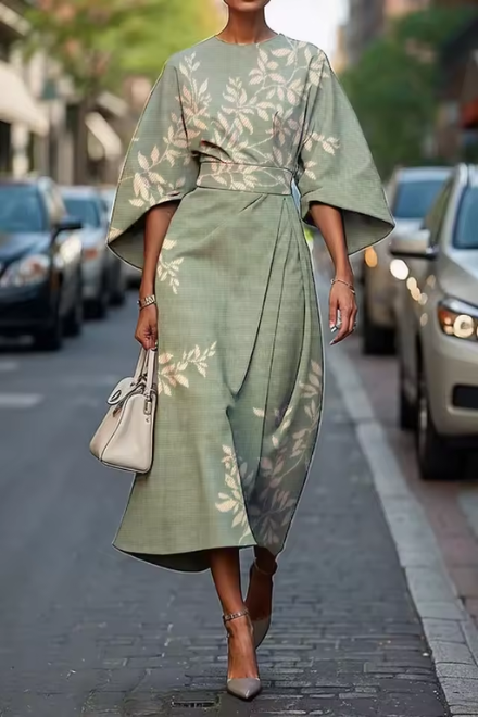 Robe Midi Femme | Imprimé Floral Artistique & Silhouette Élégante de Kimono
