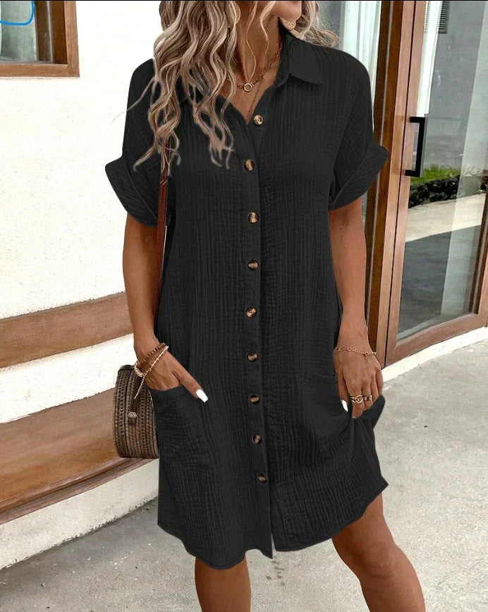 Robe Midi Femme | Décontractée Élégante avec Patte de Boutonnage & Poches