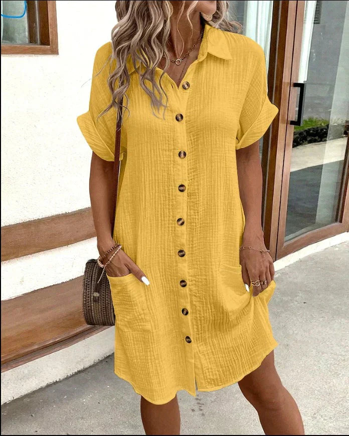 Robe Midi Femme | Décontractée Élégante avec Patte de Boutonnage & Poches