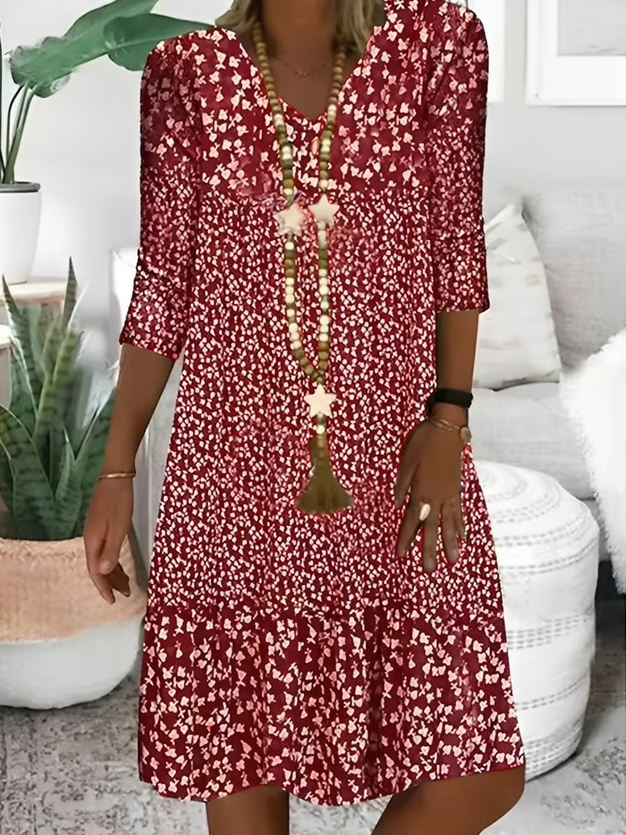 Robe Mini Femme | Imprimé intégral & Décolleté en V avec ourlet à volants