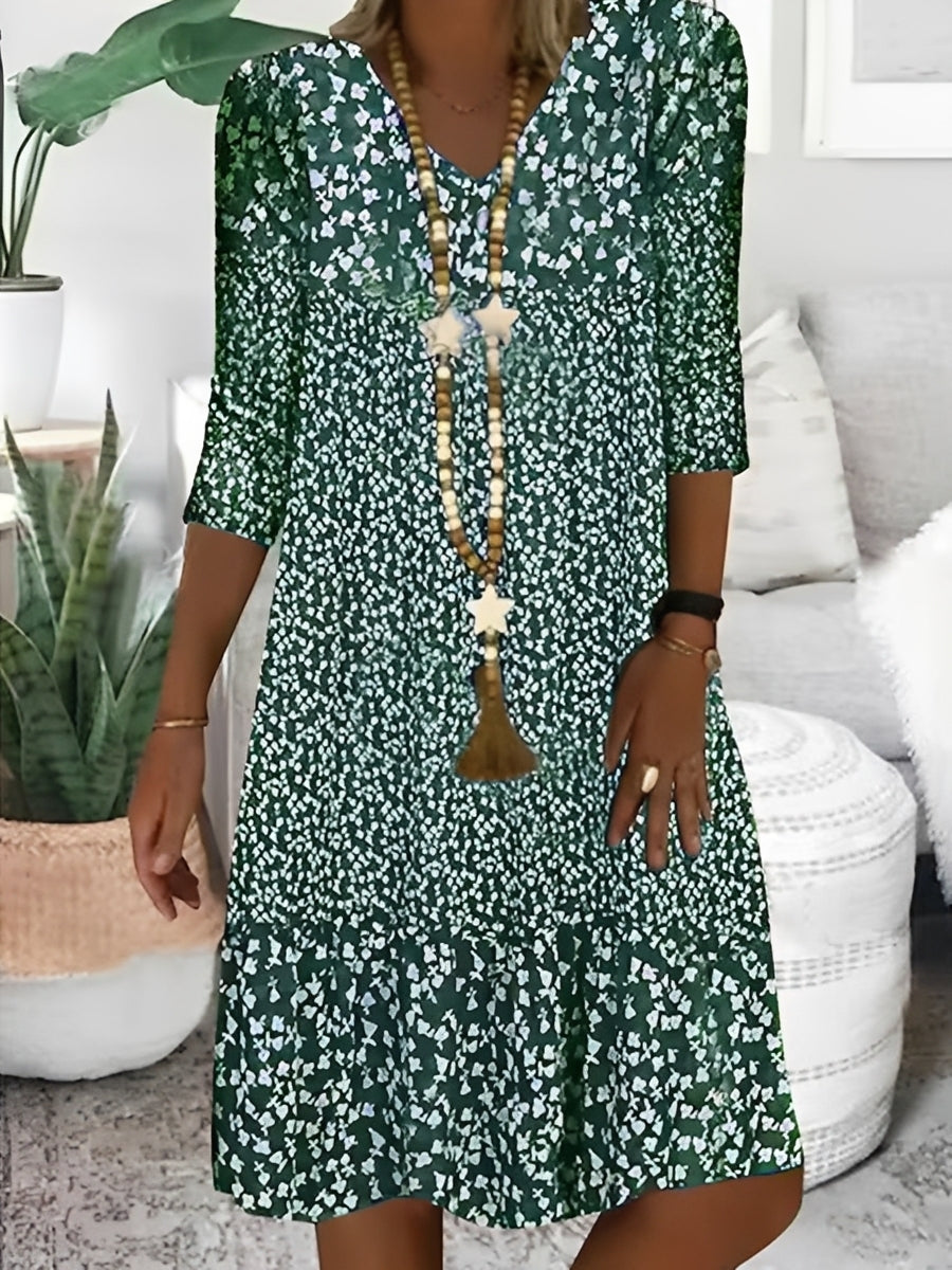 Robe Mini Femme | Imprimé intégral & Décolleté en V avec ourlet à volants