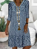 Robe Mini Femme | Imprimé intégral & Décolleté en V avec ourlet à volants