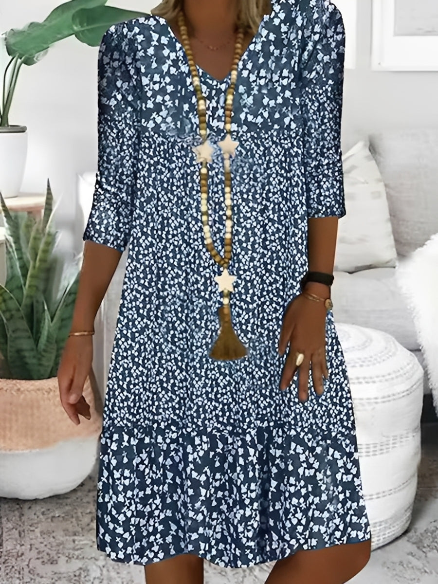 Robe Mini Femme | Imprimé intégral & Décolleté en V avec ourlet à volants