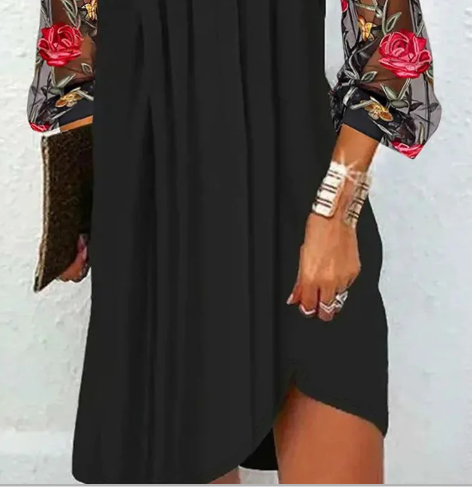 Robe Mini Femme | Manches en Mesh Brodées & Élégant Décolleté en V