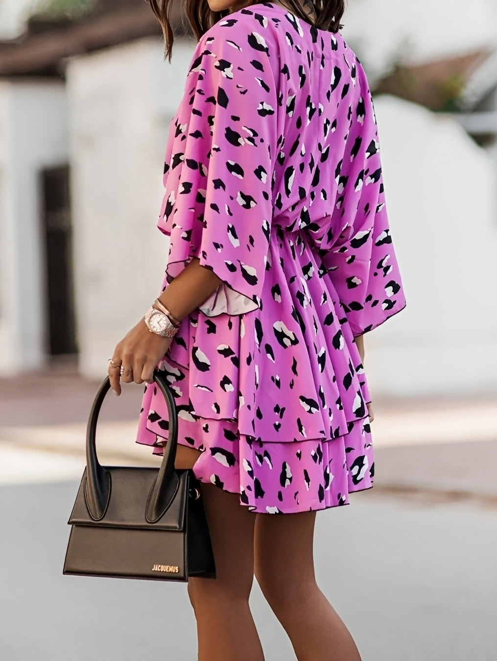 Robe Mini Femme | Motif Floral & Décolleté en V avec Manches Kimono