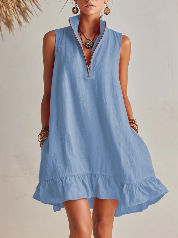 Robe Mini Femme | Col Montant & Ourlet Volanté