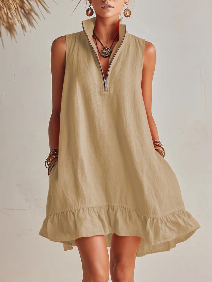 Robe Mini Femme | Col Montant & Ourlet Volanté