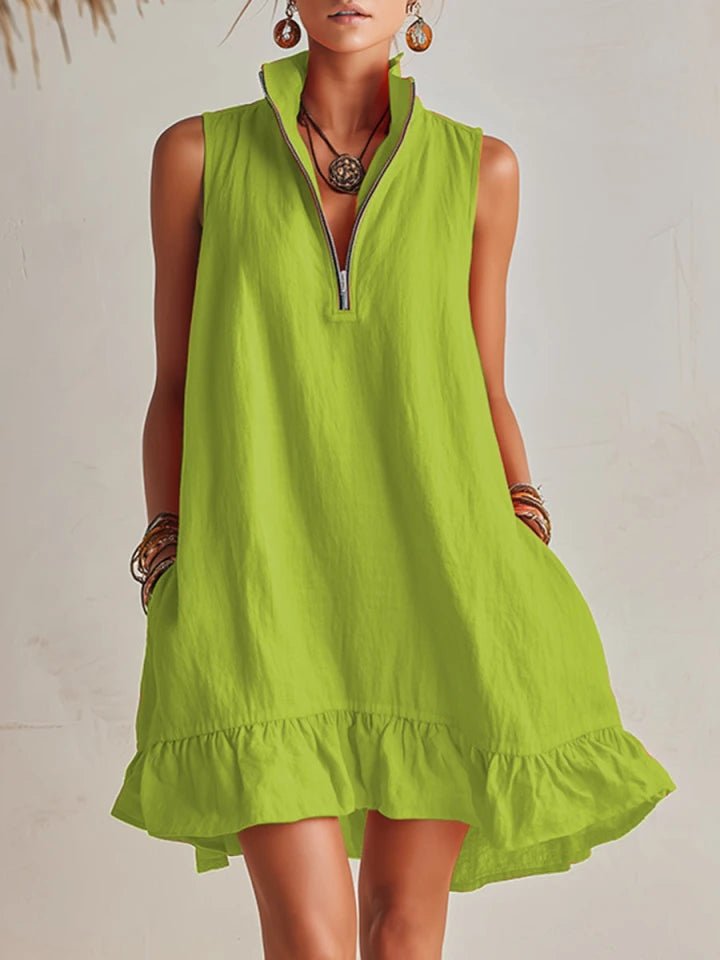 Robe Mini Femme | Col Montant & Ourlet Volanté