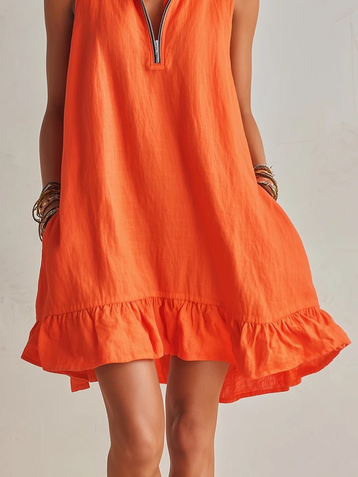 Robe Mini Femme | Col Montant & Ourlet Volanté