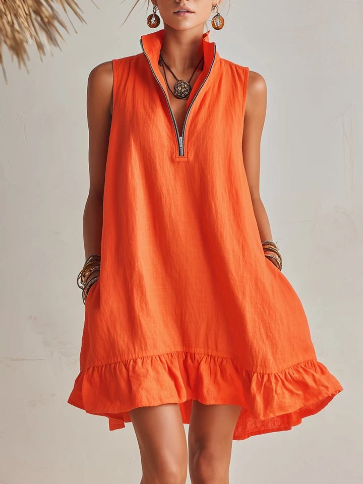 Robe Mini Femme | Col Montant & Ourlet Volanté