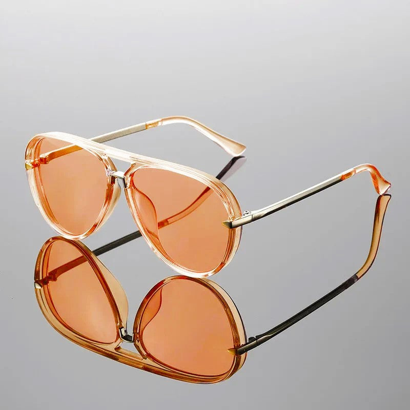 Lunettes de Soleil Aviateur avec Double Pont Protection UV400 Monture Carrée Unisexe