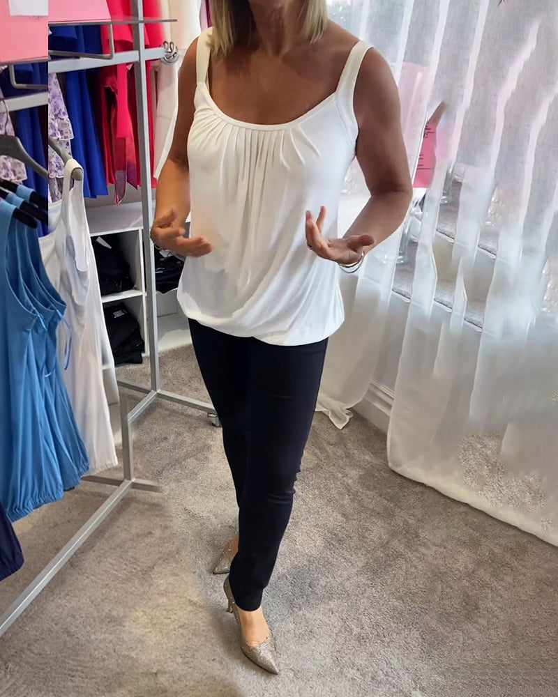Top Sans Manches Femme | Col U Plissé & Coupe Décontractée