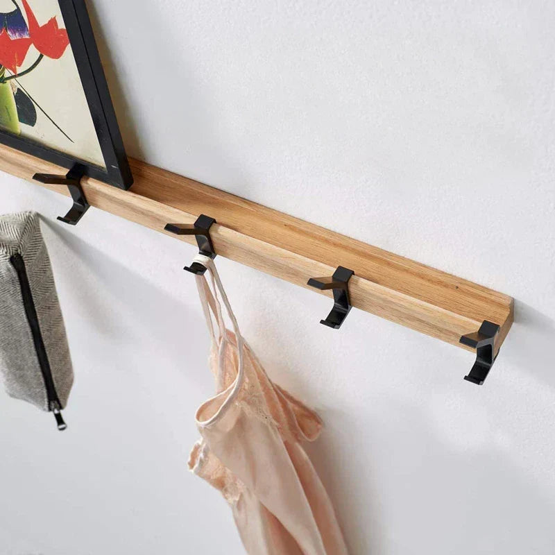 Nordivo Porte-manteau mural Déplaçable Double Crochets Design Scandinave Bois Aluminium Gain de Place Moderne