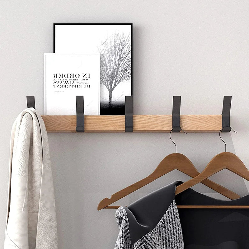 Nordivo Porte-manteau mural Déplaçable Double Crochets Design Scandinave Bois Aluminium Gain de Place Moderne