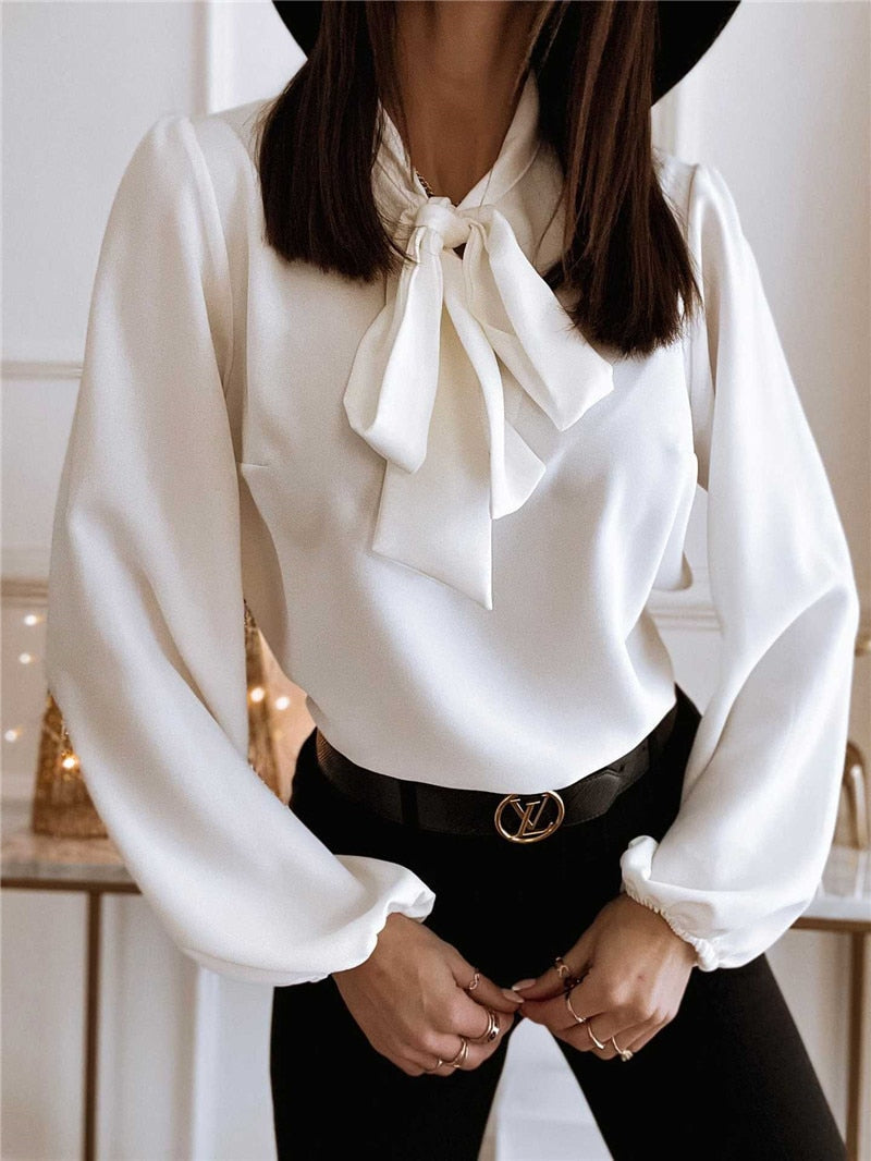 Blouse Élégante à Manches Longues avec Détail en Nœud