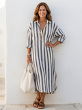 Naomi | Robe Chemise Midi à Manches Longues Rayée