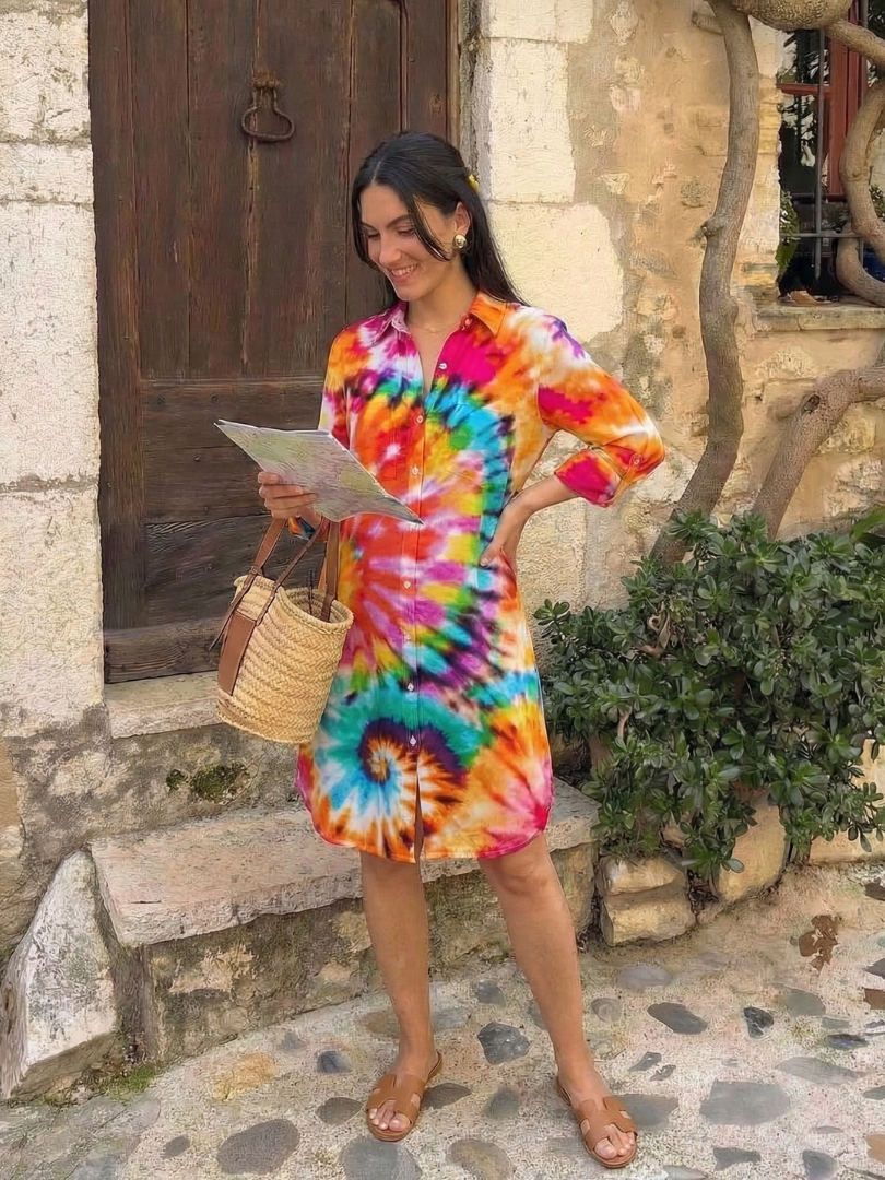 Noemi | Robe Chemise Tie Dye à Manches Longues