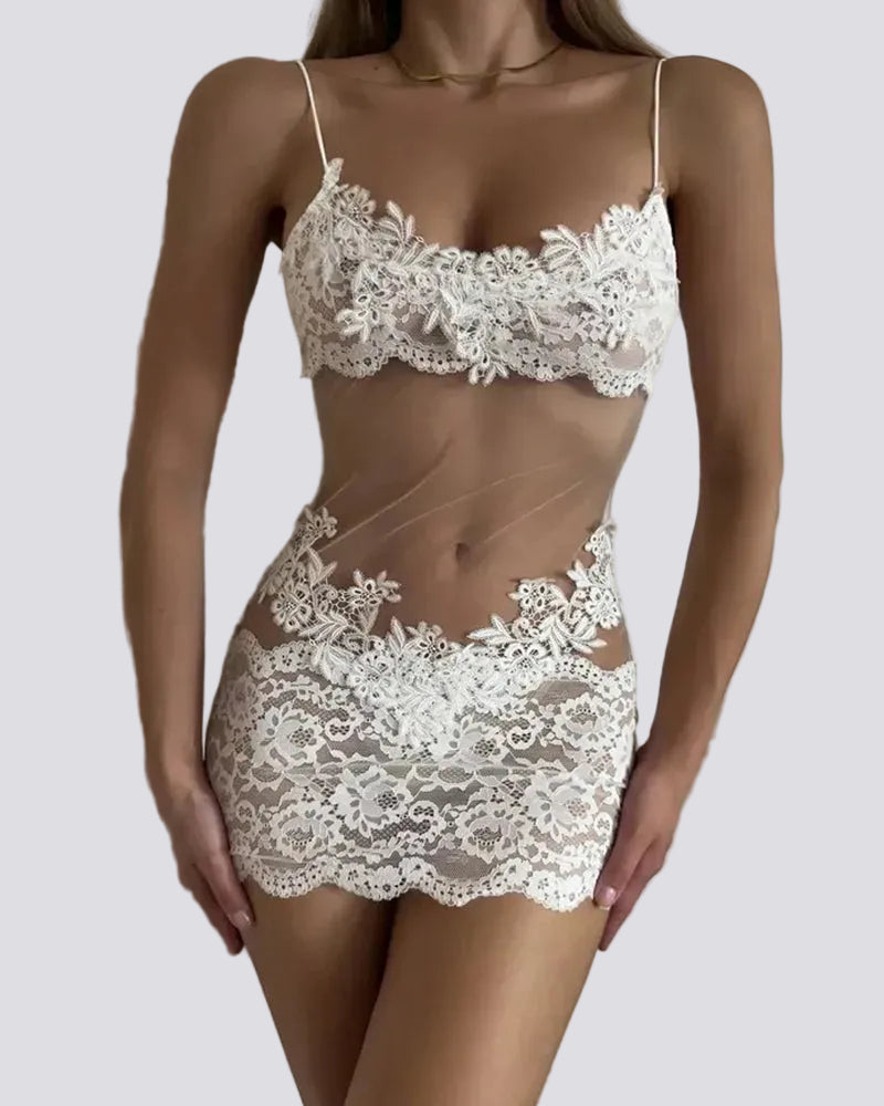 Nuisette Sexy en Dentelle Femme Robe Lingerie Transparente Élégante