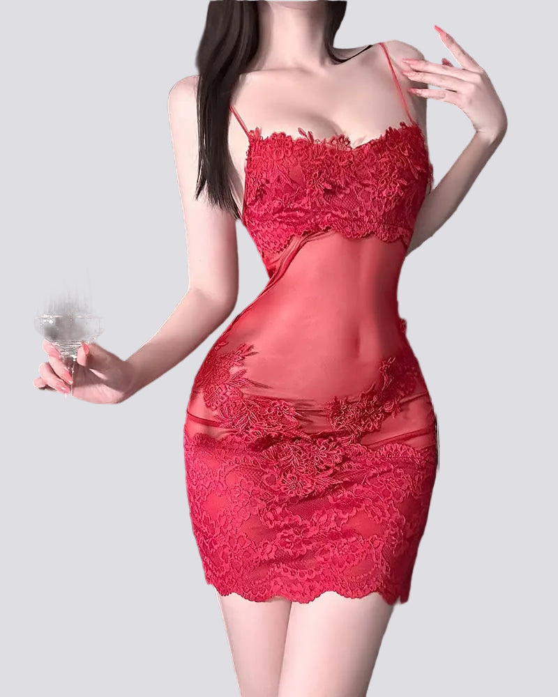 Nuisette Sexy en Dentelle Femme Robe Lingerie Transparente Élégante