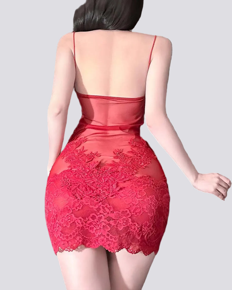 Nuisette Sexy en Dentelle Femme Robe Lingerie Transparente Élégante