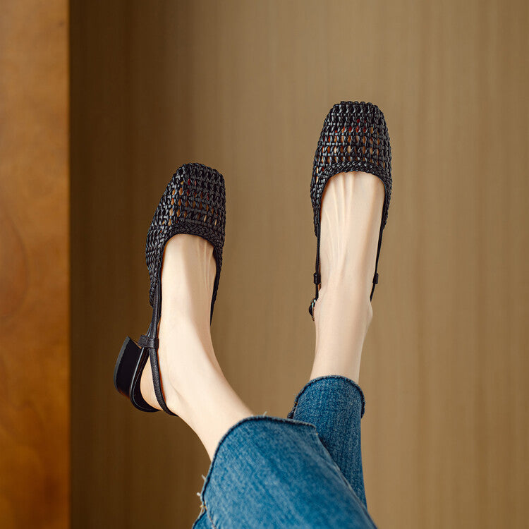 Sandales à Talons Slingback pour Femmes avec Design Tressé et Talon Bloc Élégant Echoarchiv
