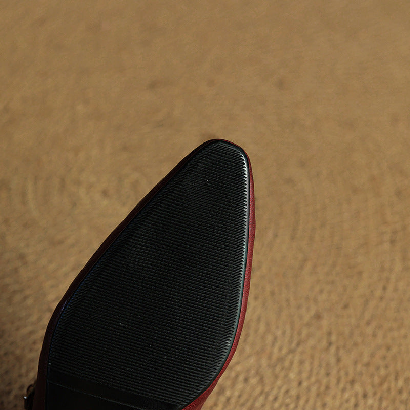 Sabots en Cuir Véritable à Bout Pointu et Boucle pour Femme