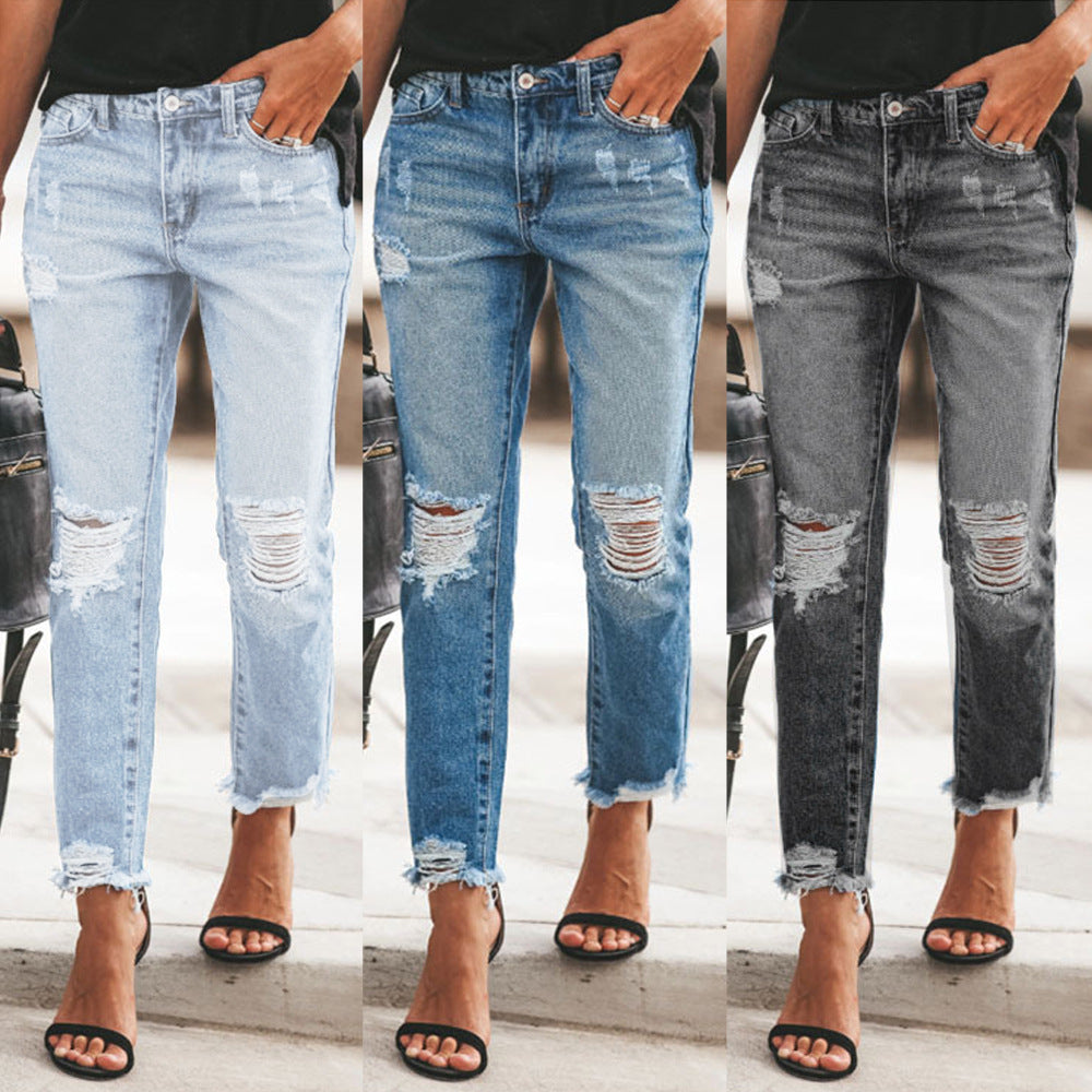 Jeans Mom Destroyed pour Femmes avec Franges et Coupe Décontractée Echo Archiv