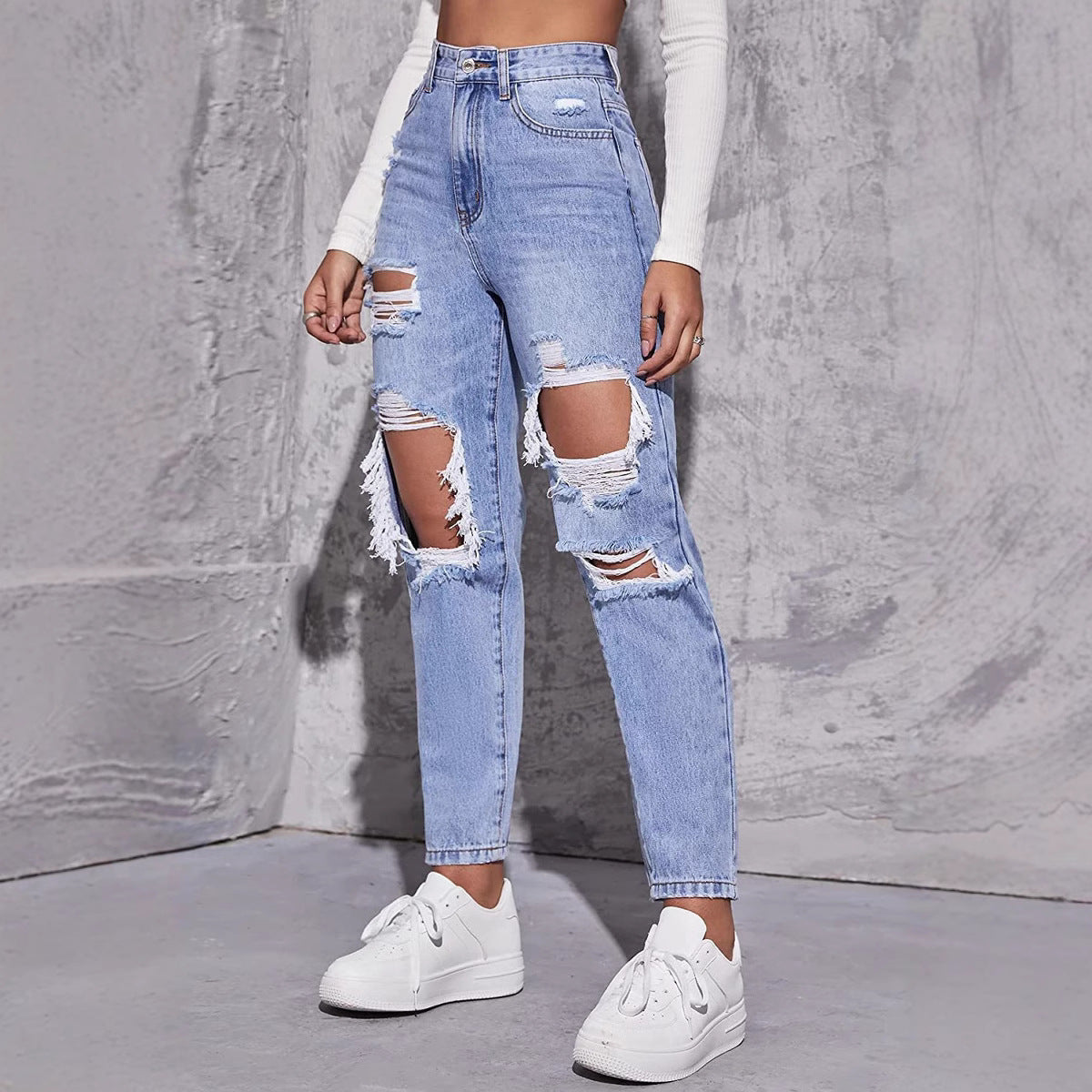jeans droit déchiré