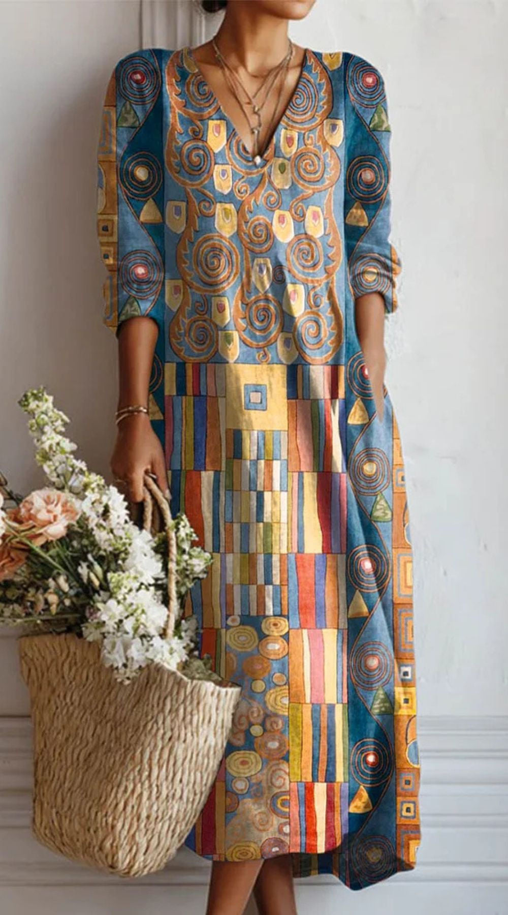 MOREAU LYON | ROBE MIDI EN LIN FLORAL ANCIEN POUR FEMMES