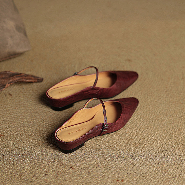 Sabots en Cuir Véritable à Bout Pointu et Boucle pour Femme