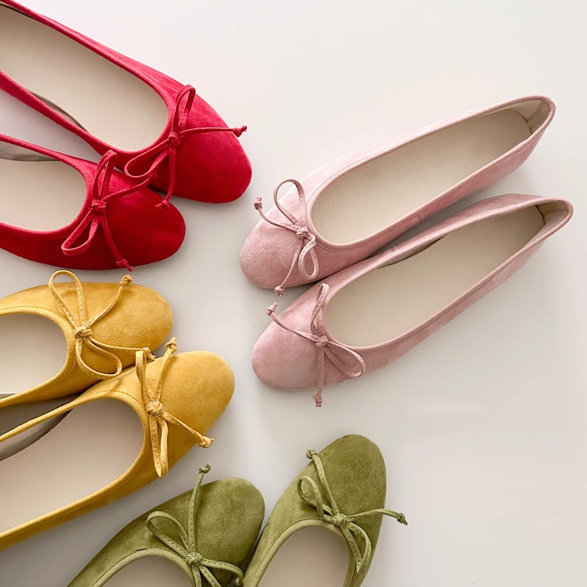 Ballerines en Suède pour Femme avec Détail de Nœud et Semelle Flexible