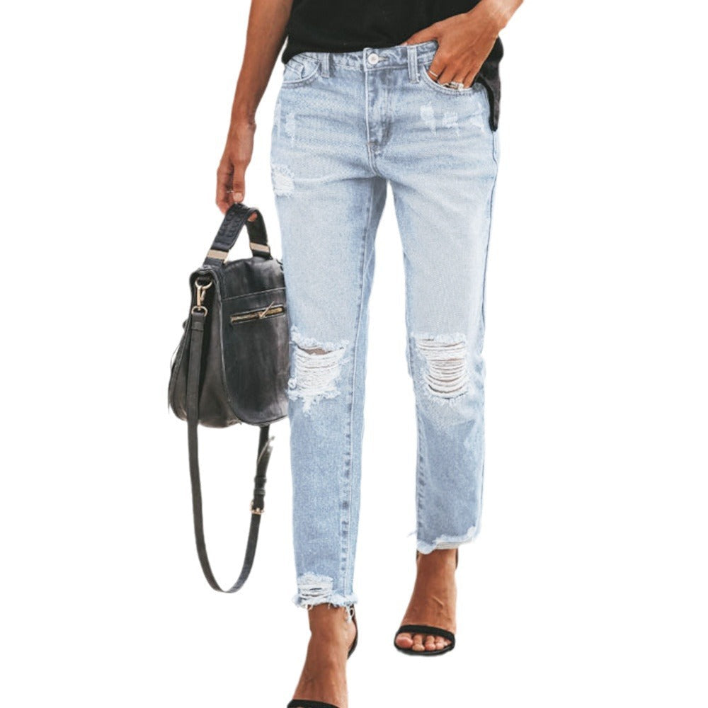 Jeans Mom Destroyed pour Femmes avec Franges et Coupe Décontractée Echo Archiv