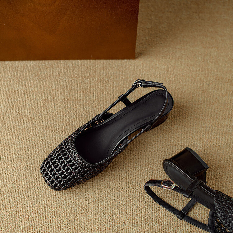 Sandales à Talons Slingback pour Femmes avec Design Tressé et Talon Bloc Élégant Echoarchiv