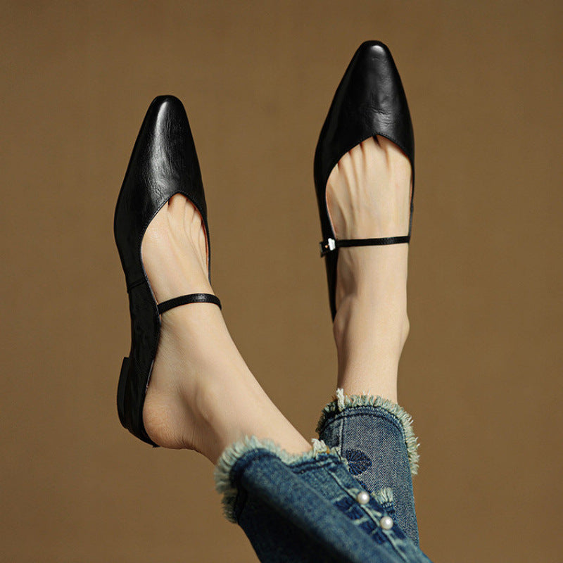 Sabots en Cuir Véritable à Bout Pointu et Boucle pour Femme