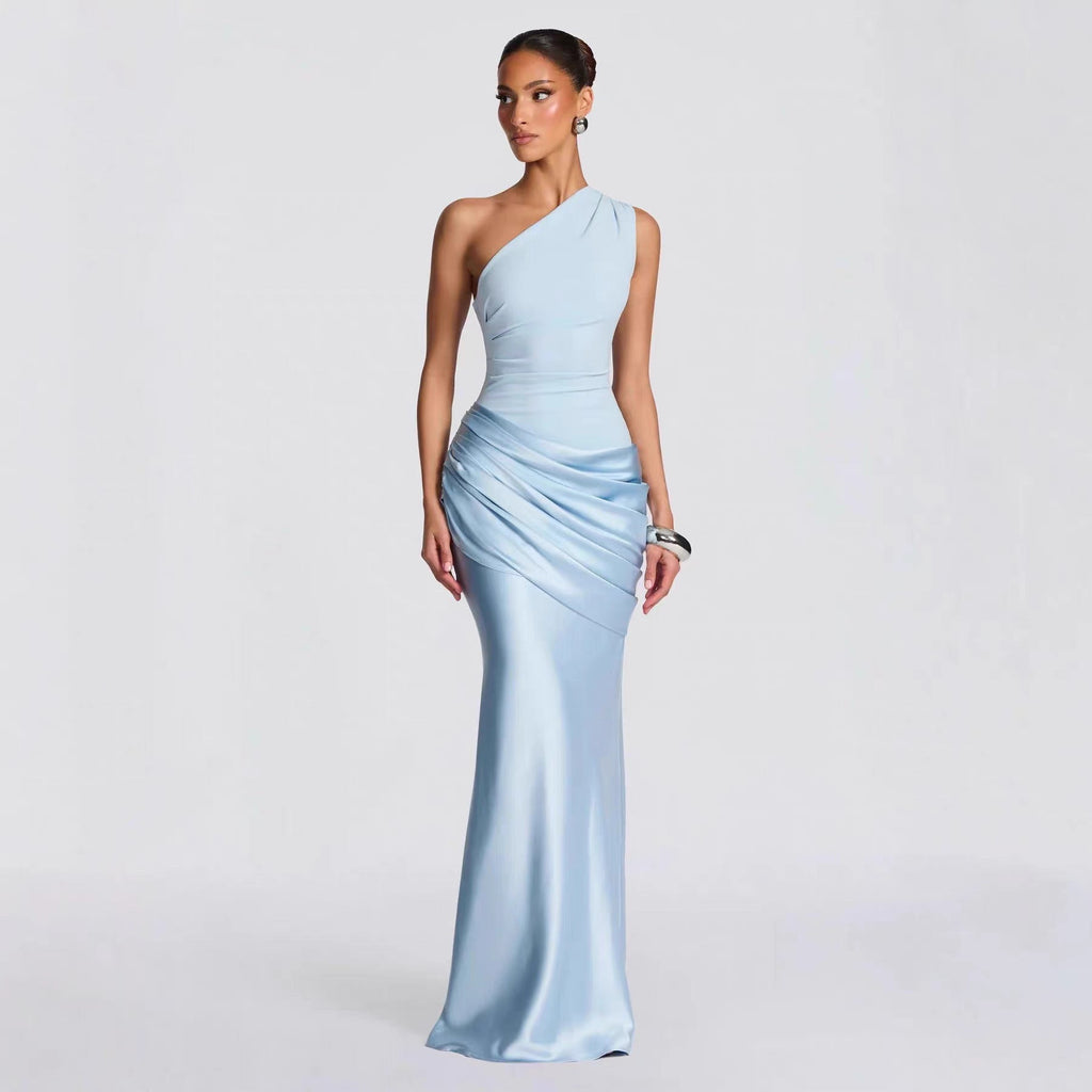Robe de soirée asymétrique en satin élégante pour femmes avec design drapé Echo Archiv