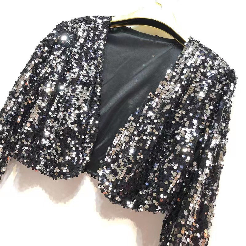 Veste à Paillettes Brillantes pour Femmes avec Manches Longues et Coupe Ouverte Echoarchiv