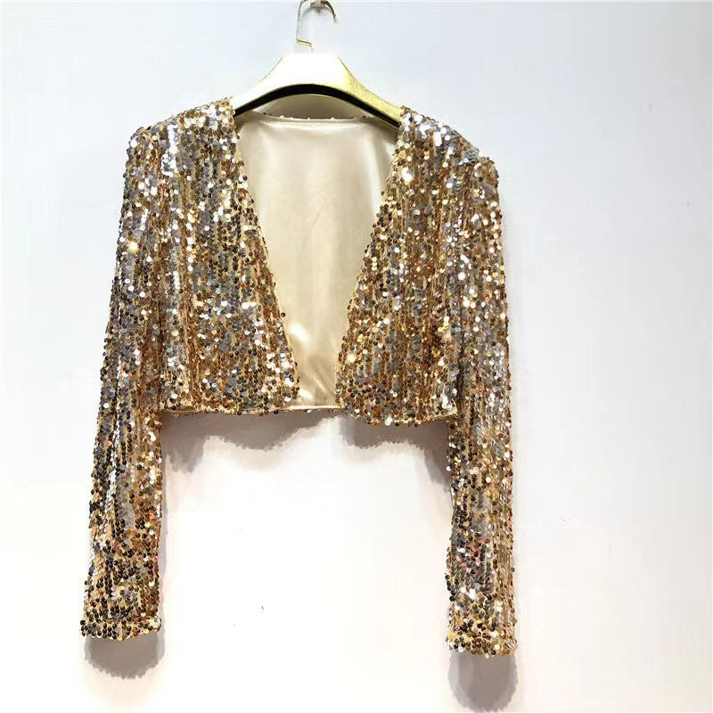 Veste à Paillettes Brillantes pour Femmes avec Manches Longues et Coupe Ouverte Echoarchiv