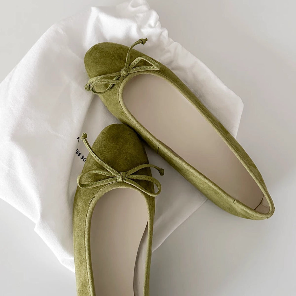 Ballerines en Suède pour Femme avec Détail de Nœud et Semelle Flexible