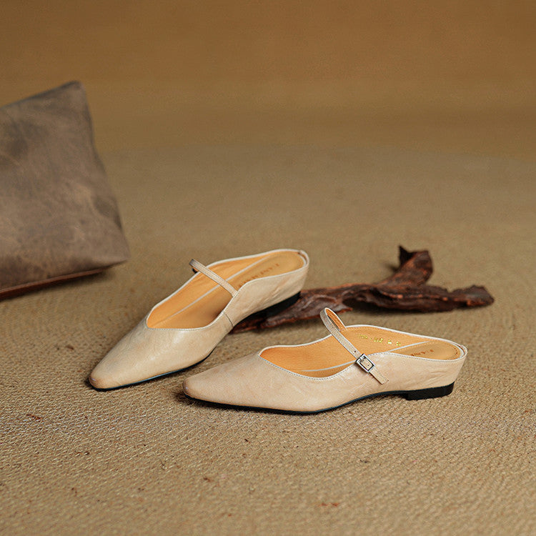 Sabots en Cuir Véritable à Bout Pointu et Boucle pour Femme