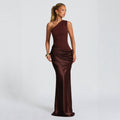 Robe Maxi Élégante à Épaule Démontable pour Femmes avec Drapés Fluides Echo Archiv
