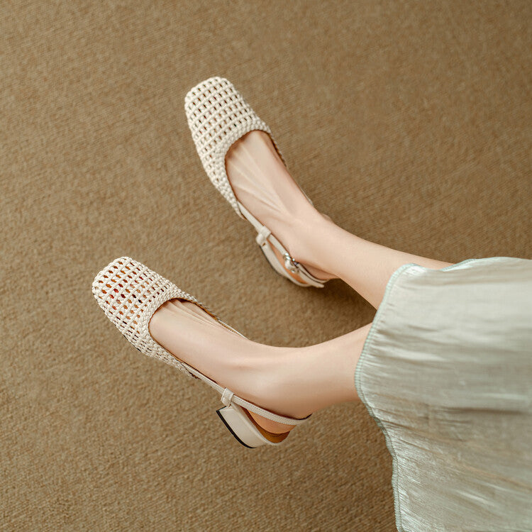 Sandales à Talons Slingback pour Femmes avec Design Tressé et Talon Bloc Élégant Echoarchiv