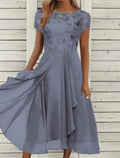 Robe midi en chiffon élégant pour femmes avec application en dentelle florale et jupe évasée fluide Echo Archiv