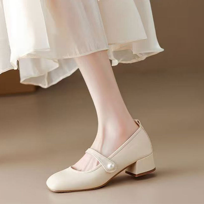 Chaussures à Talons Mary Jane à Talon Bloc et Bout Carré pour Femme