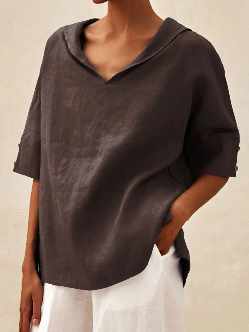 MOREAU LYON | BLOUSE EN LIN À COL EN V POUR FEMMES