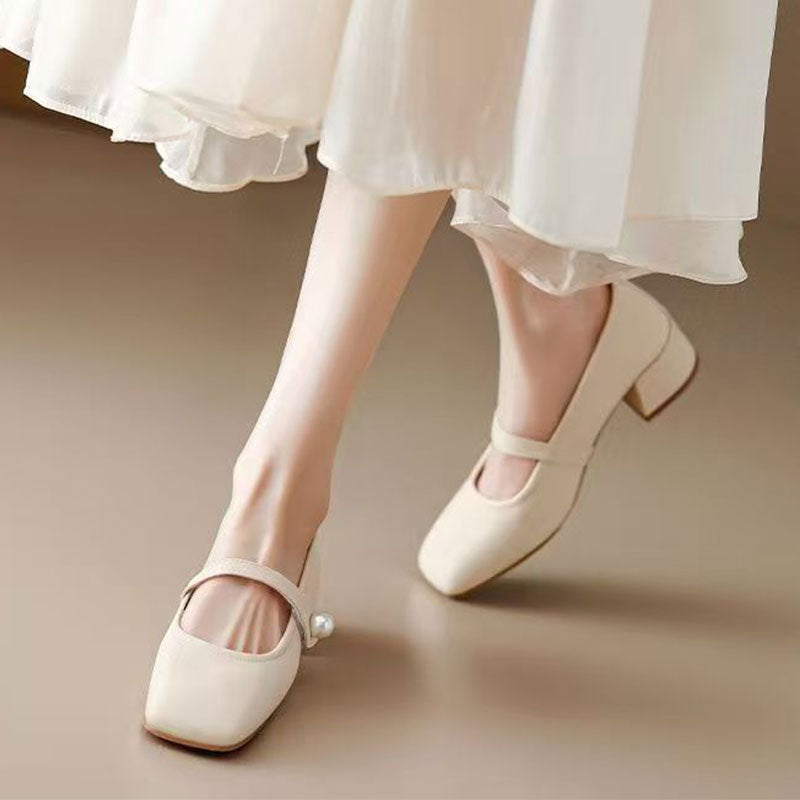 Chaussures à Talons Mary Jane à Talon Bloc et Bout Carré pour Femme