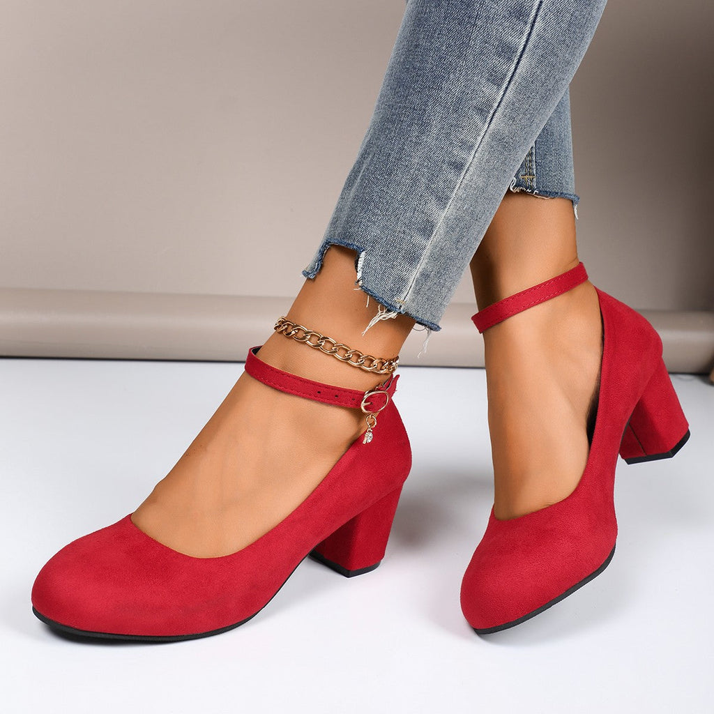 Pompes à talons bloc pour femmes avec bride de cheville réglable en velours doux Echoarchiv
