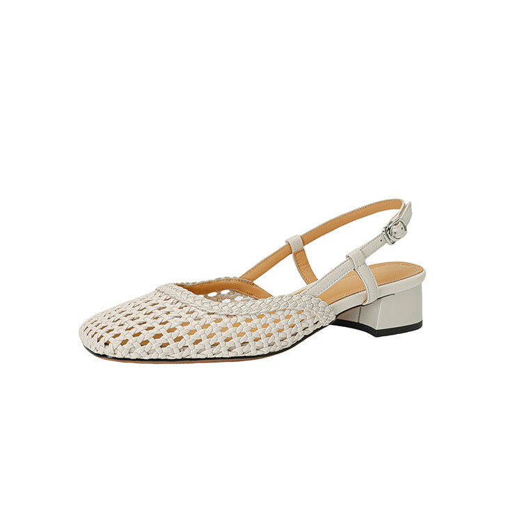 Sandales à Talons Slingback pour Femmes avec Design Tressé et Talon Bloc Élégant Echoarchiv