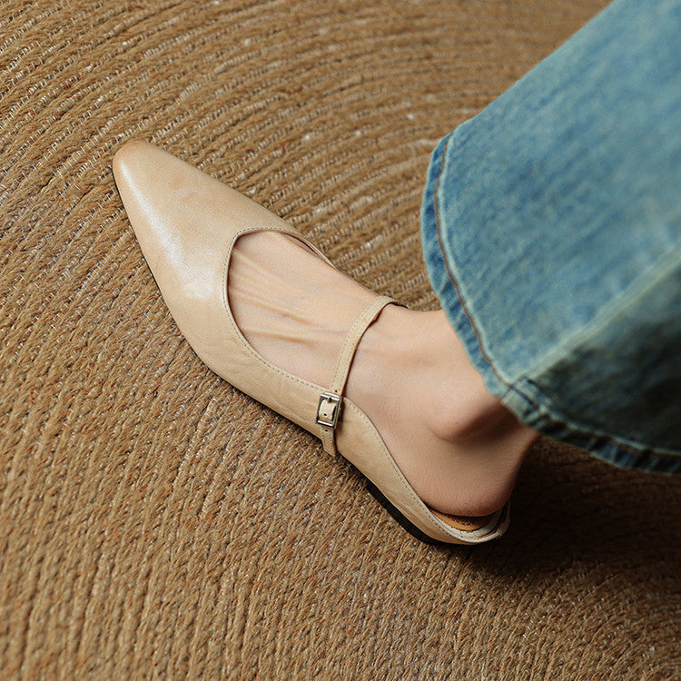 Sabots en Cuir Véritable à Bout Pointu et Boucle pour Femme