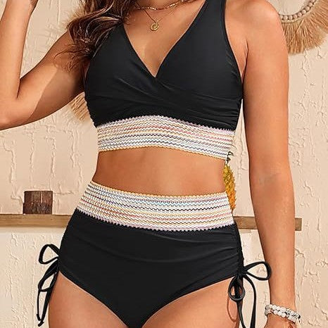Bikini Femme Taille Haute avec Élégante Optique Enveloppante et Ceinture Décorative Echoarchiv