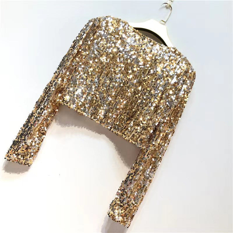 Veste à Paillettes Brillantes pour Femmes avec Manches Longues et Coupe Ouverte Echoarchiv